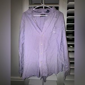 Chaps Men's Large Purple & White Gingham Check Button-Down Shirt Long Sleeve
